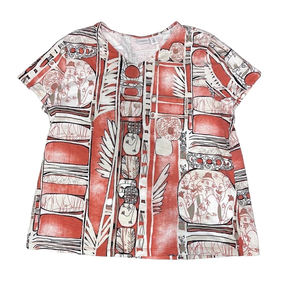 Weekends By Chico’s Abstract / Geo / Floral Short Sleeves Tee Top Sz XL